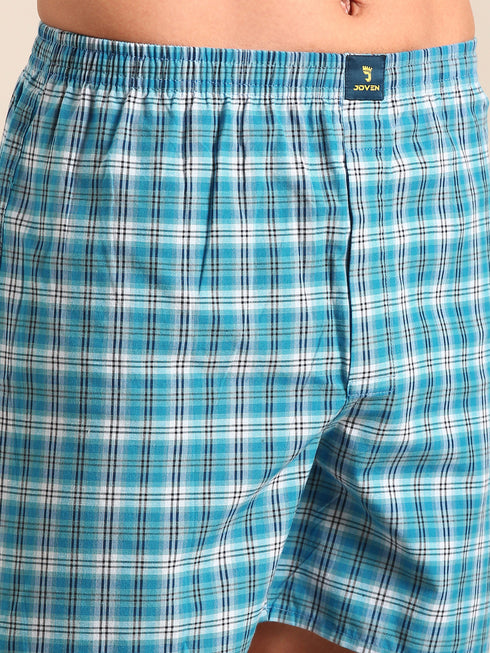 Turquoise Checked Cotton Boxer